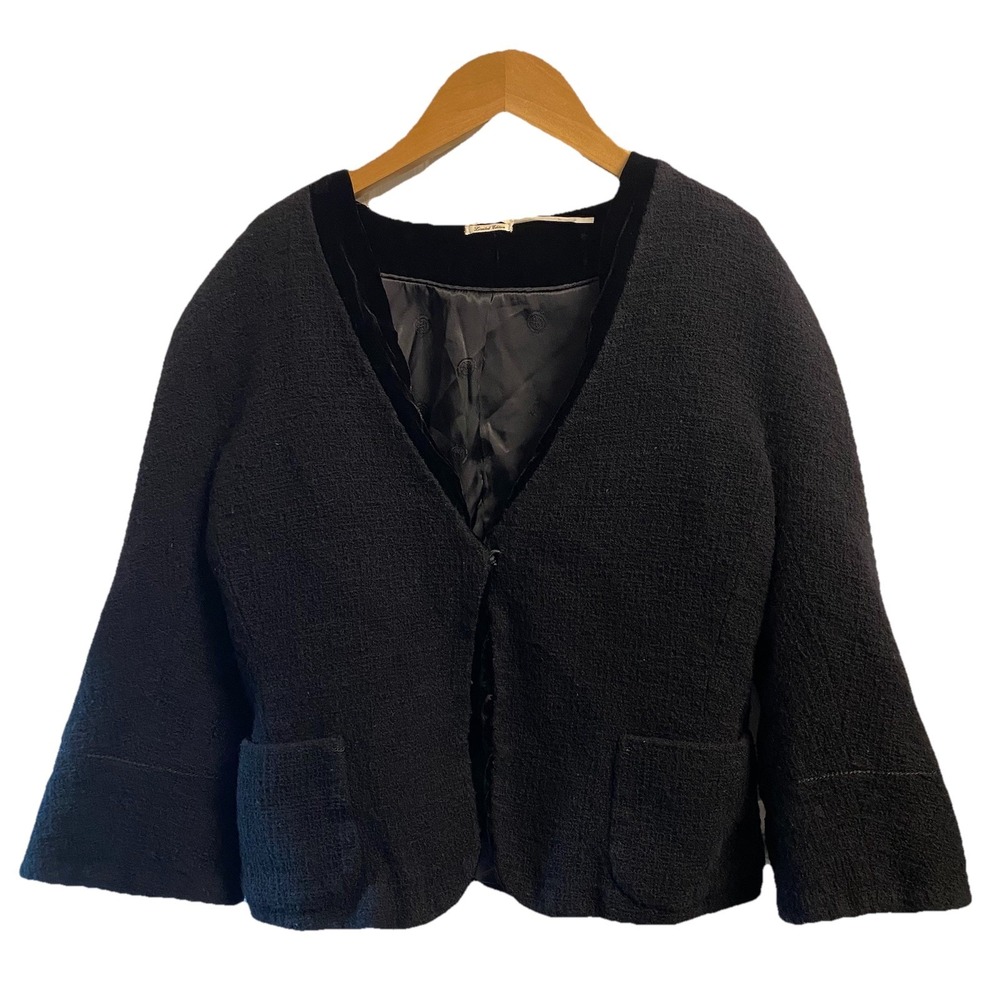 Leon Max Womens‎ Limited Edition Black Wool Blend Velvet Fitted Blazer Sz. 2